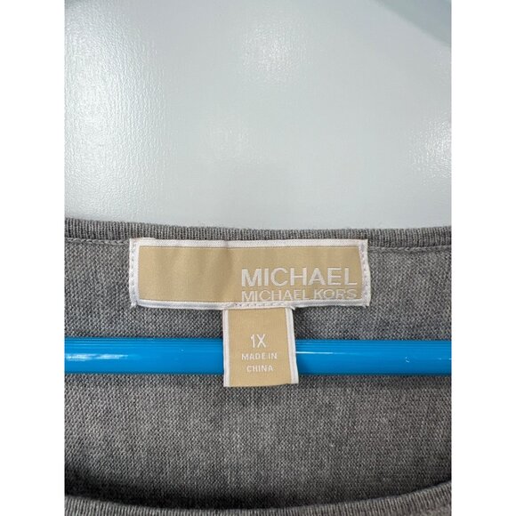 MICHAEL Michael Kors Long Sleeve Tunic Top Plus Size 1X Heather Gray Minimalist - Picture 3 of 7